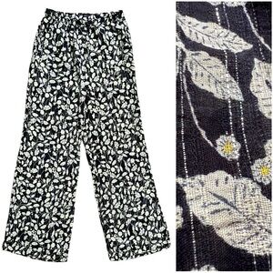 Zara Metallic Striped Floral Wide Leg Semi Sheer Black Cream Pants size Medium